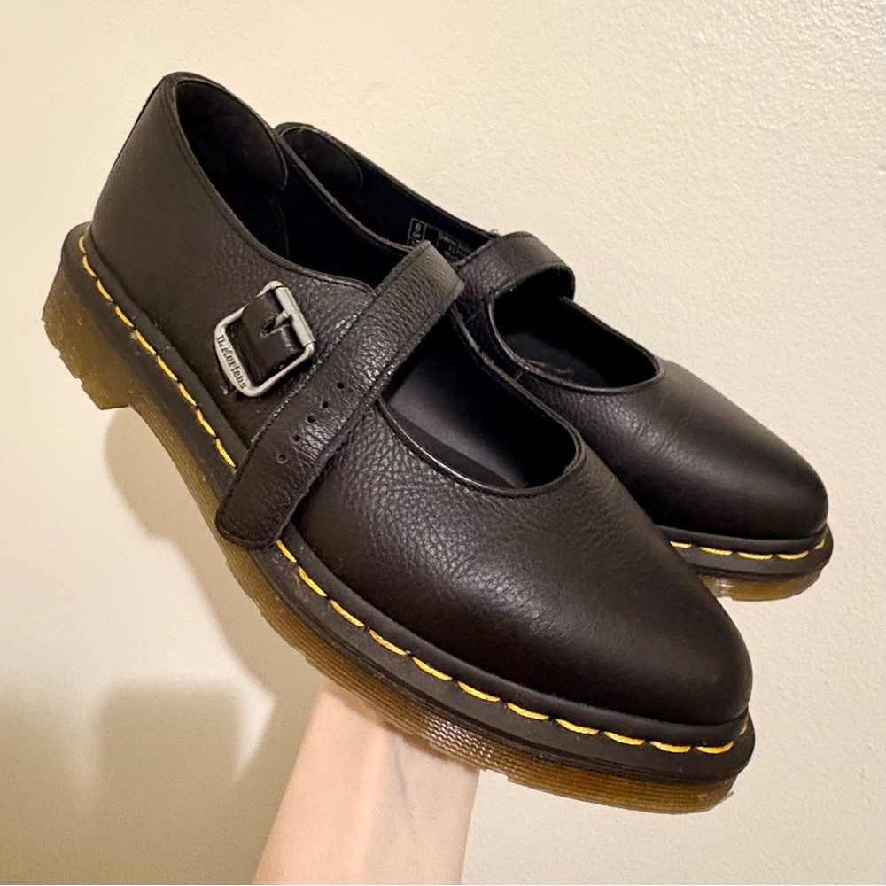 Dr. Martens Elphie Virginia Leather Black Mary Jane Shoes EUC US 8